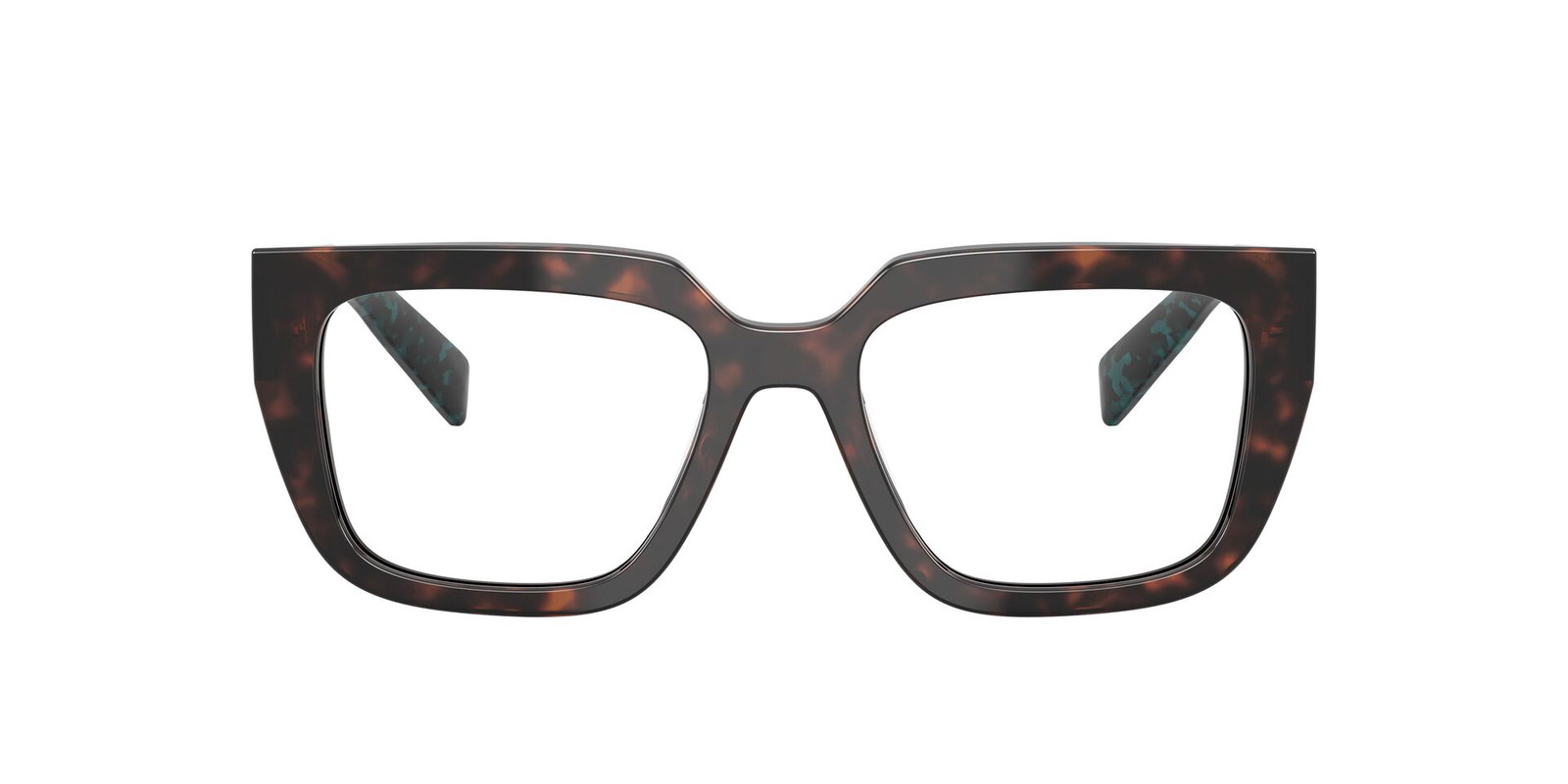 Das Bild zeigt die Prada Brille A03V in Root schildpatt von vorne.